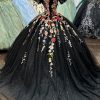 3D Flower Applique w/ Detachable Short Sleeves Mesh Long Quinceanera Dress GLGL3177 - Image 2