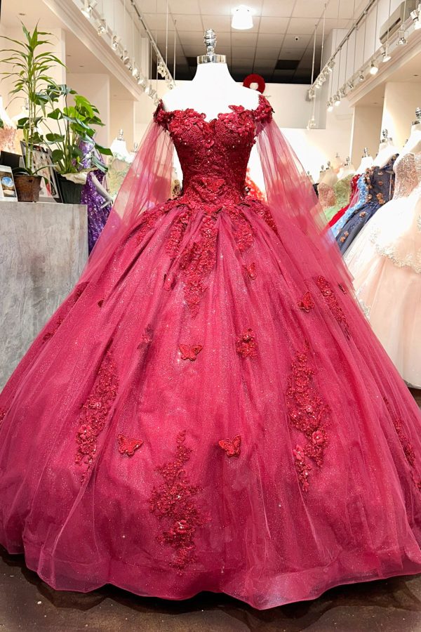 Jewel Glitter Mesh w/ Detachable Side Mesh Drapes Long Quincenera Dress GLGL3181 - Image 12