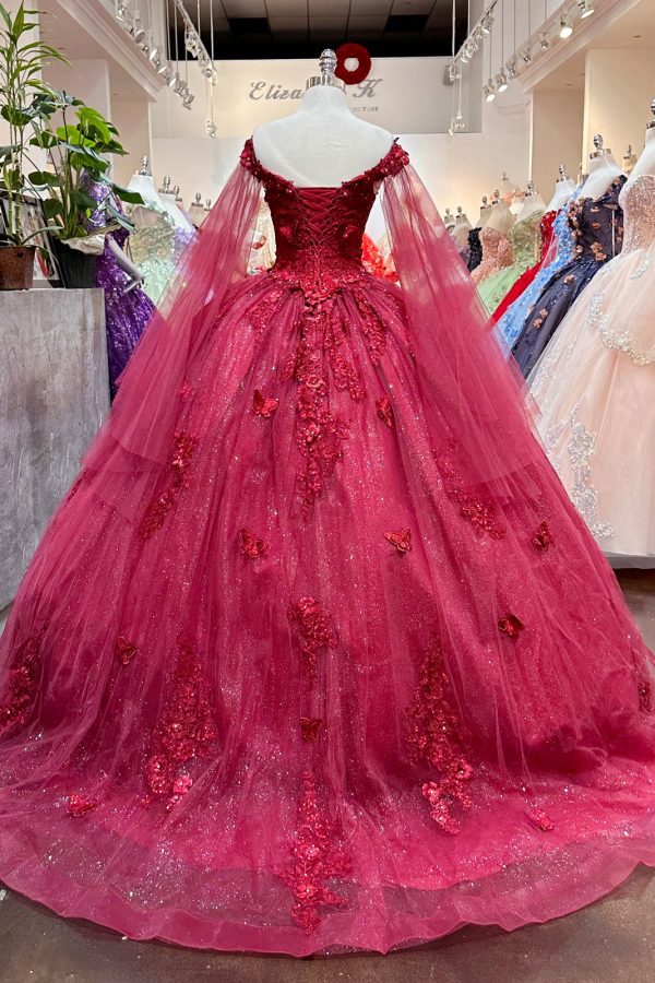 Jewel Glitter Mesh w/ Detachable Side Mesh Drapes Long Quincenera Dress GLGL3181 - Image 3