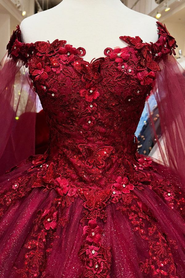 Jewel Glitter Mesh w/ Detachable Side Mesh Drapes Long Quincenera Dress GLGL3181 - Image 4