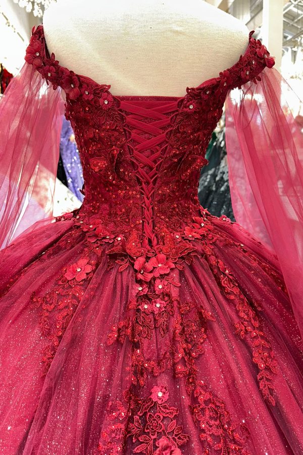 Jewel Glitter Mesh w/ Detachable Side Mesh Drapes Long Quincenera Dress GLGL3181 - Image 5