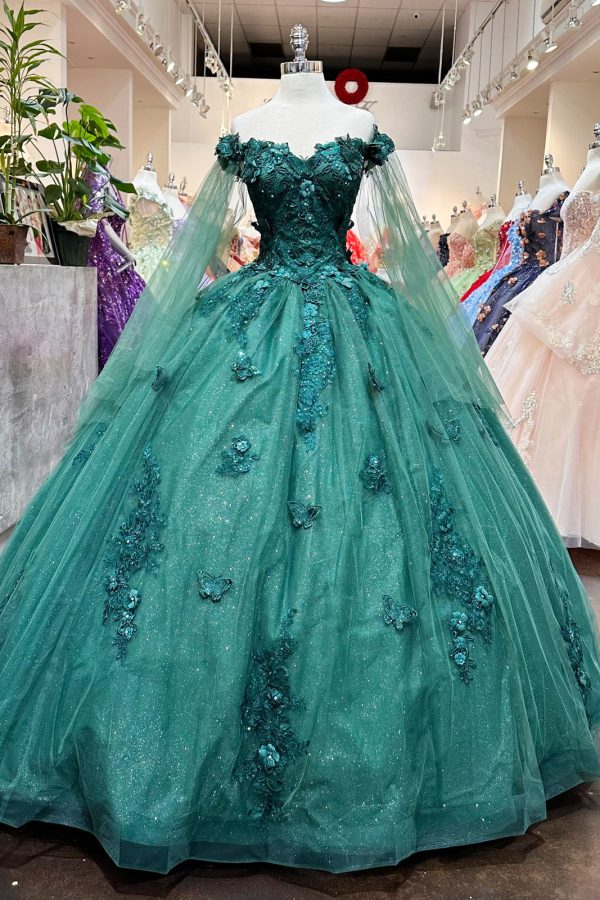 Jewel Glitter Mesh w/ Detachable Side Mesh Drapes Long Quincenera Dress GLGL3181 - Image 15