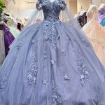 Jewel Glitter Mesh w/ Detachable Side Mesh Drapes Long Quincenera Dress GLGL3181