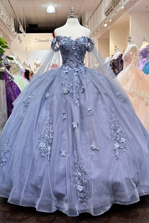 Jewel Glitter Mesh w/ Detachable Side Mesh Drapes Long Quincenera Dress GLGL3181 - Image 26