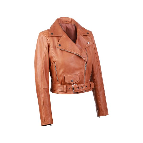 Gina Womens Quilty Short Biker Leather Jacket - Image 2
