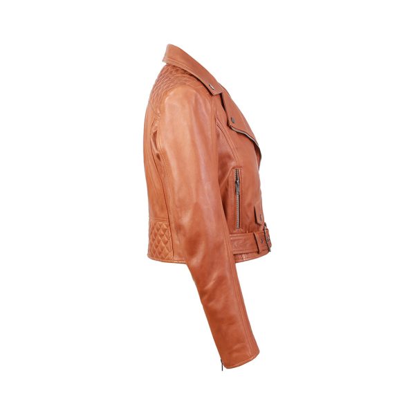 Gina Womens Quilty Short Biker Leather Jacket - Image 3