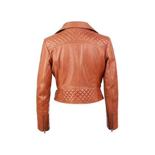 Gina Womens Quilty Short Biker Leather Jacket - Image 4