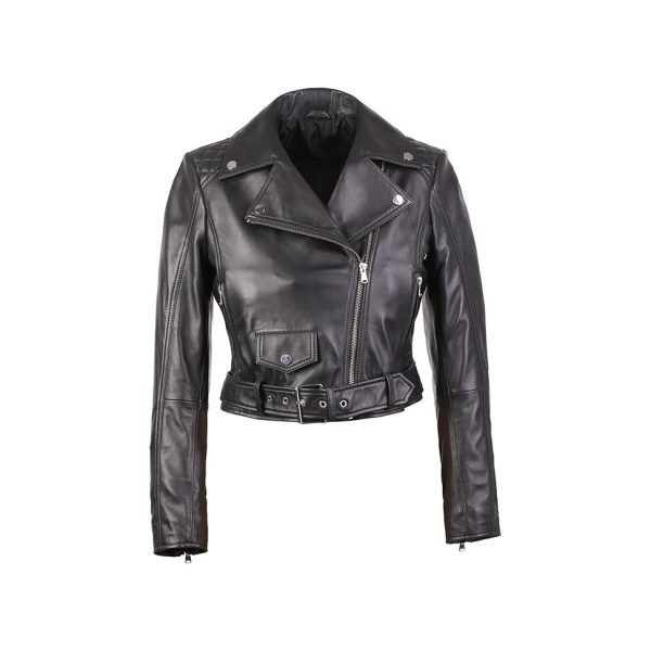 Gina Womens Quilty Short Biker Leather Jacket - Image 15