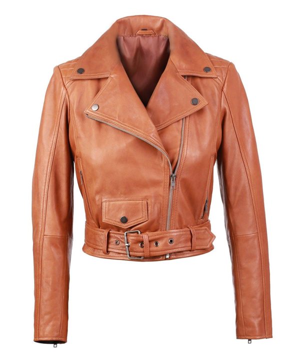 Gina Womens Quilty Short Biker Leather Jacket - Image 8