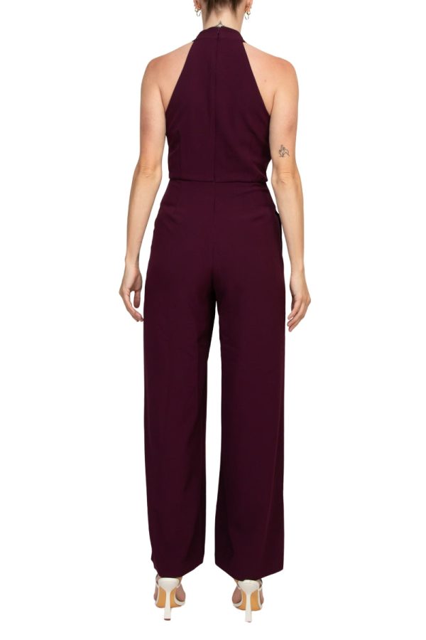 Julia Jordan Stretch Criss Cross Halter Neckline Sleeveless Crepe Jumpsuit With Pockets - Wholesale - Image 5