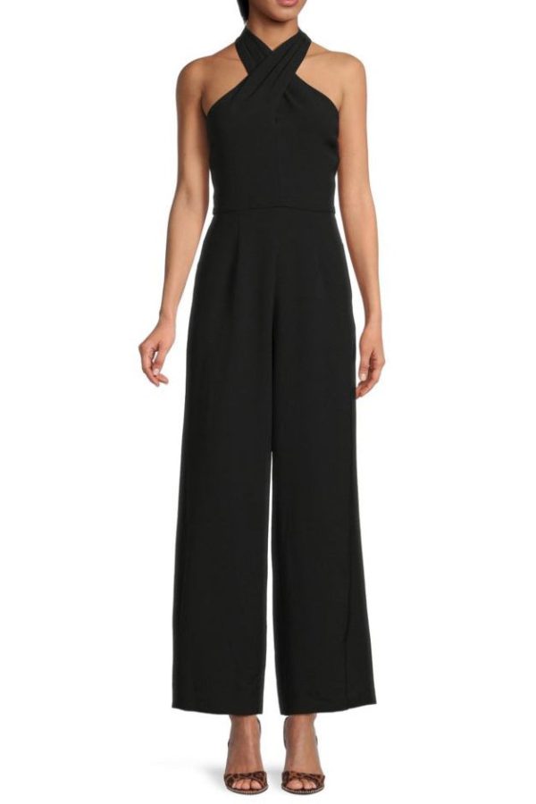 Julia Jordan Stretch Criss Cross Halter Neckline Sleeveless Crepe Jumpsuit With Pockets - Wholesale - Image 12
