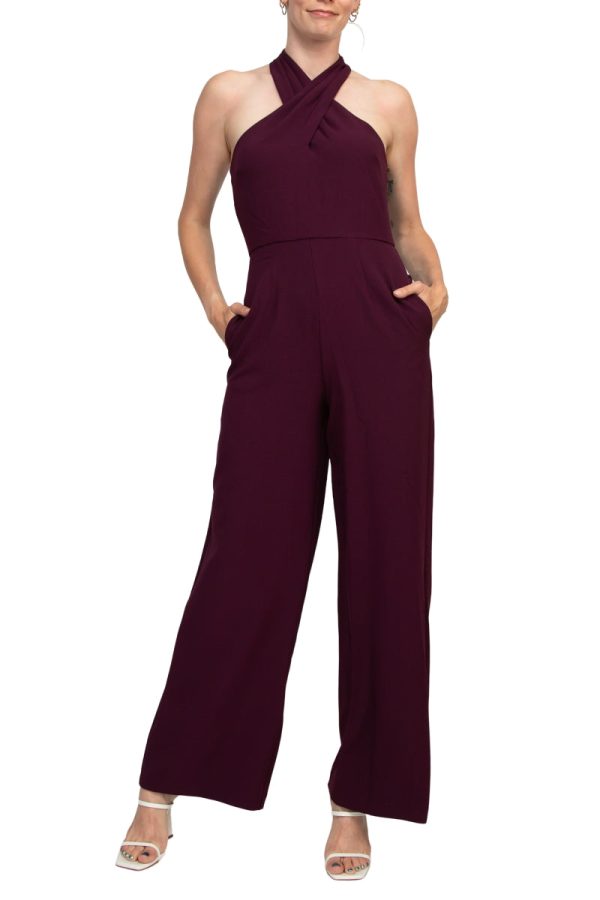 Julia Jordan Stretch Criss Cross Halter Neckline Sleeveless Crepe Jumpsuit With Pockets - Wholesale - Image 26