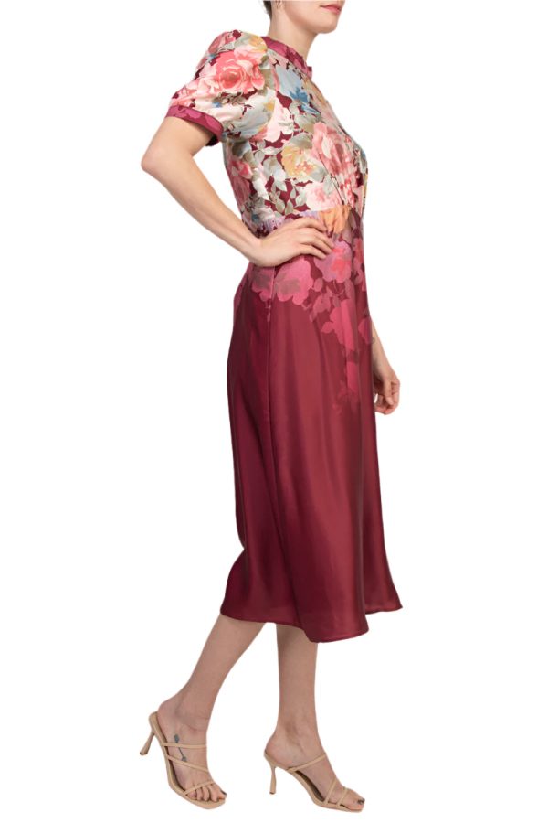 Julia Jordan Mock Neckline Short Puff Sleeves Floral Satin Midi Dress - Image 2