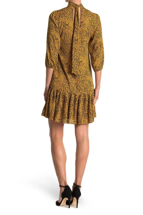 Nanette Lepore High Neck 3/4 Sleeve Bodycon Ruffled Hem Multi Print Chiffon Dress - Wholesale - Image 3