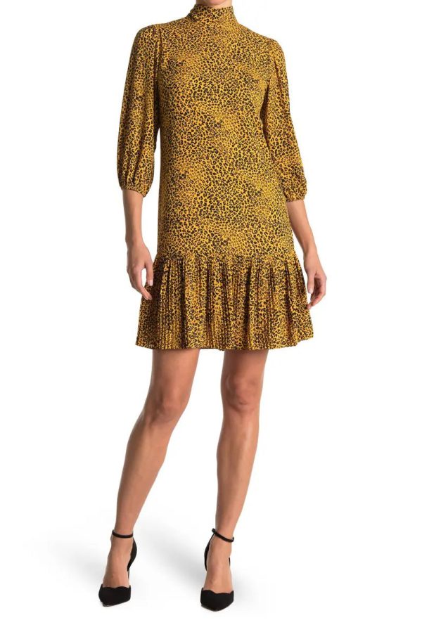 Nanette Lepore High Neck 3/4 Sleeve Bodycon Ruffled Hem Multi Print Chiffon Dress - Wholesale - Image 10