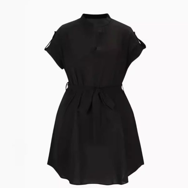 V-neck Short Sleeve Dress With Belt Summer Fashion Bowknot Dresses For Women Clothing - Image 3
