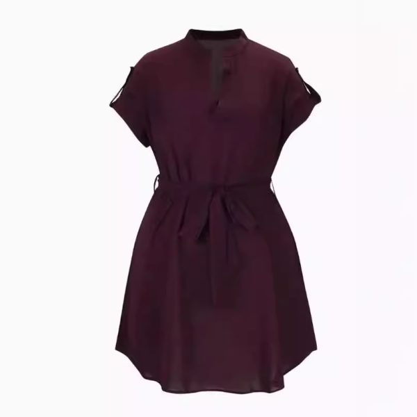 V-neck Short Sleeve Dress With Belt Summer Fashion Bowknot Dresses For Women Clothing - Image 2