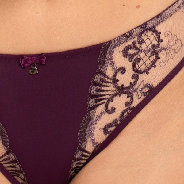 Sheer Mesh Tulle Embroidered Tanga Panty Perla Aubergine - Image 3
