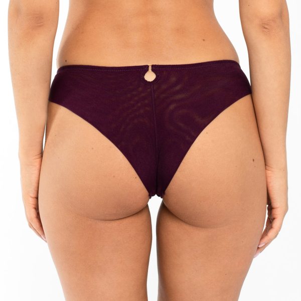 Sheer Mesh Tulle Embroidered Tanga Panty Perla Aubergine - Image 2