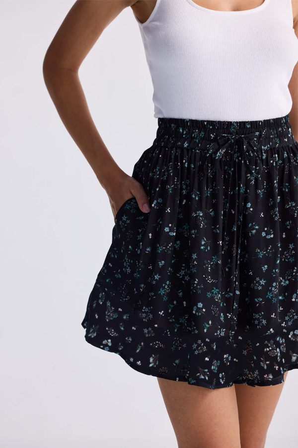 Drawstring Short Skirt in Dark Blue Florals - Image 4
