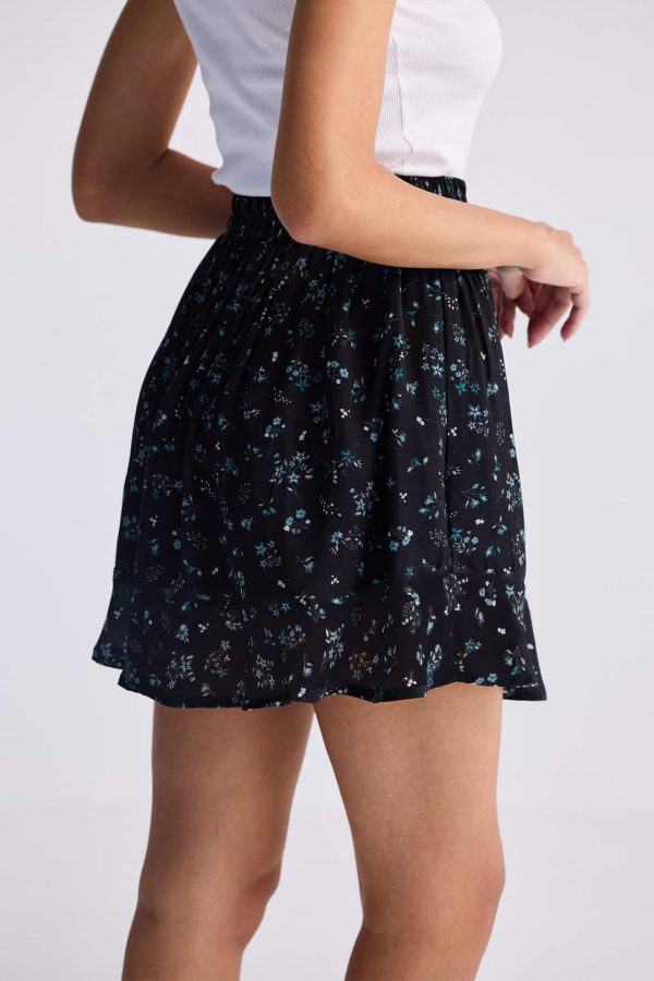 Drawstring Short Skirt in Dark Blue Florals - Image 2