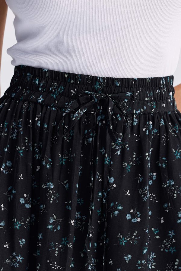 Drawstring Short Skirt in Dark Blue Florals - Image 3