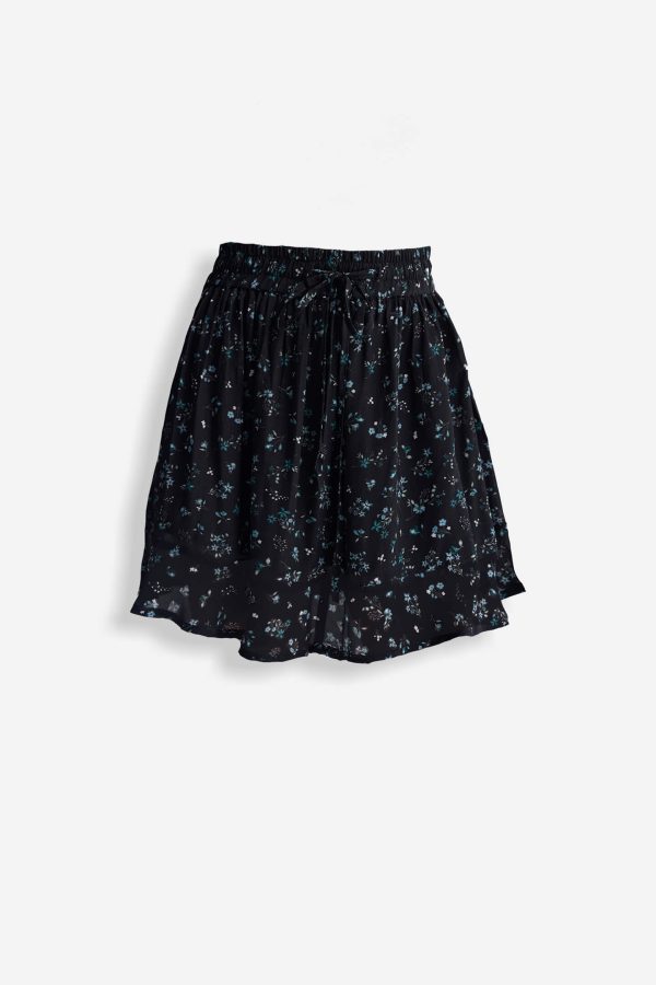 Drawstring Short Skirt in Dark Blue Florals - Image 5