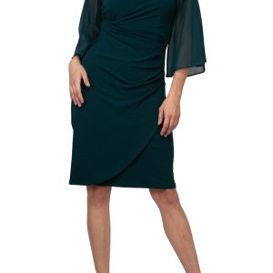 Connected Apparel Asymmetrical Neck Flutter Sleeve Chiffon Dress
