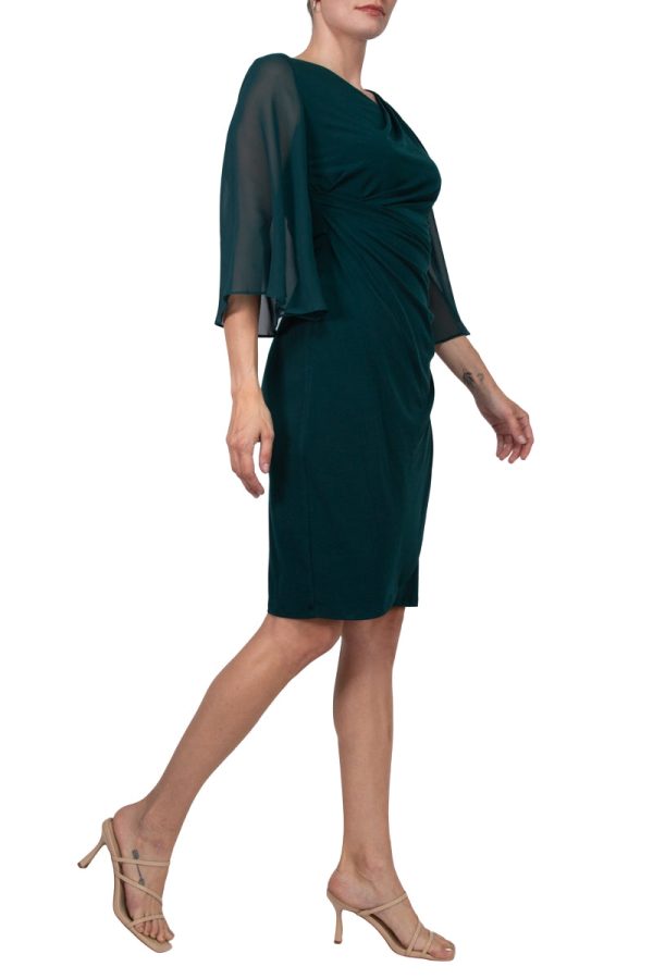 Connected Apparel Asymmetrical Neck Flutter Sleeve Chiffon Dress - Image 4