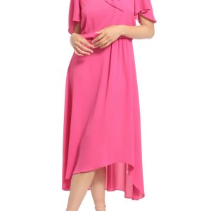 London Times Side Tie Flutter Sleeve Blouson Midi Dress