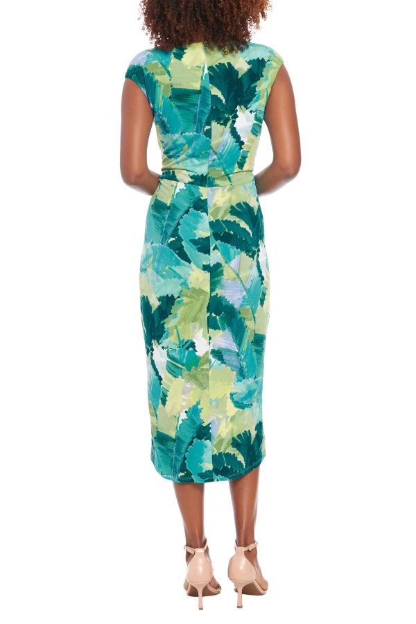 London Times Keyhole Neckline Sleeveless Waist Tie Tulip Hem Sheath Silhouette Midi Dress - Image 2