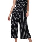 Connected Apparel Surplice Neck Sleeveless Faux Tie Side Jersey Jumpsuit