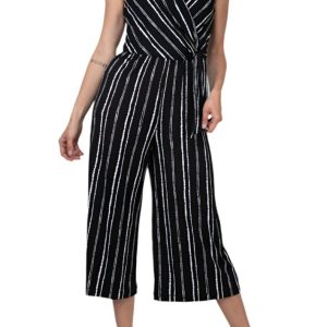 Connected Apparel Surplice Neck Sleeveless Faux Tie Side Jersey Jumpsuit