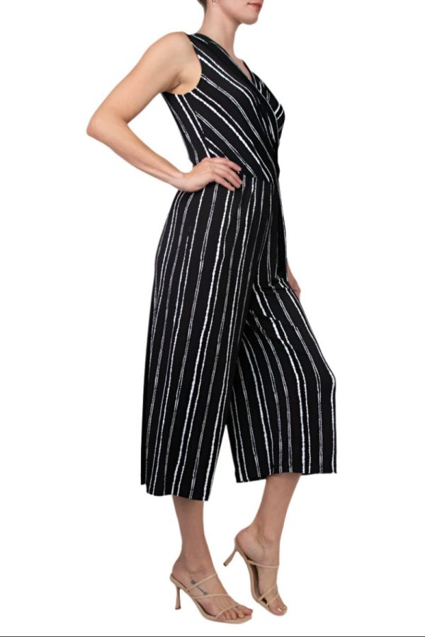 Connected Apparel Surplice Neck Sleeveless Faux Tie Side Jersey Jumpsuit - Image 2