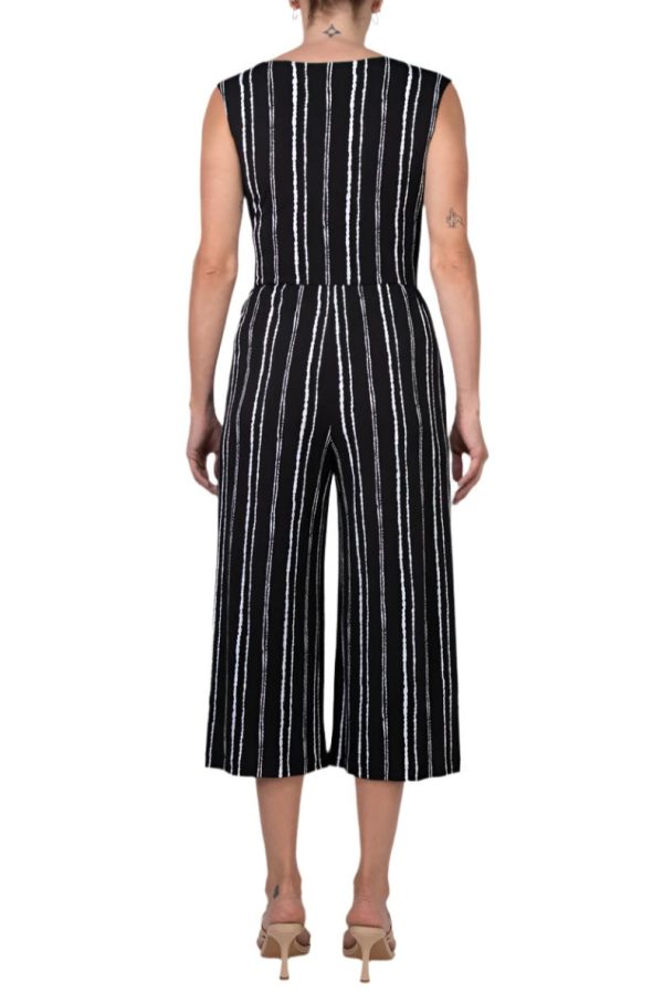 Connected Apparel Surplice Neck Sleeveless Faux Tie Side Jersey Jumpsuit - Image 3