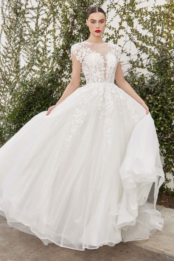 Sofian Vintage Short Sleeve Embroidered Bodice Floral Deep V-neck Wedding Dress CDA1082W - Image 2