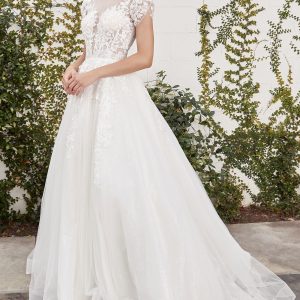 Sofian Vintage Short Sleeve Embroidered Bodice Floral Deep V-neck Wedding Dress CDA1082W
