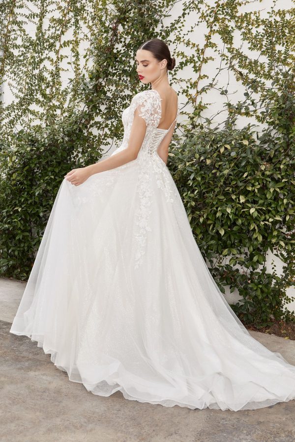 Sofian Vintage Short Sleeve Embroidered Bodice Floral Deep V-neck Wedding Dress CDA1082W - Image 3