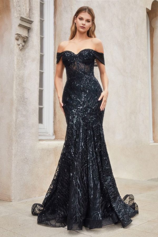 Off The Shoulder Sheer Sequin Strapless Bodice Mermaid Lace Fit Flare Long Evening & Gala Dress CDA1107 - Image 11