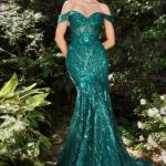 Off The Shoulder Sheer Sequin Strapless Bodice Mermaid Lace Fit Flare Long Evening & Gala Dress CDA1107