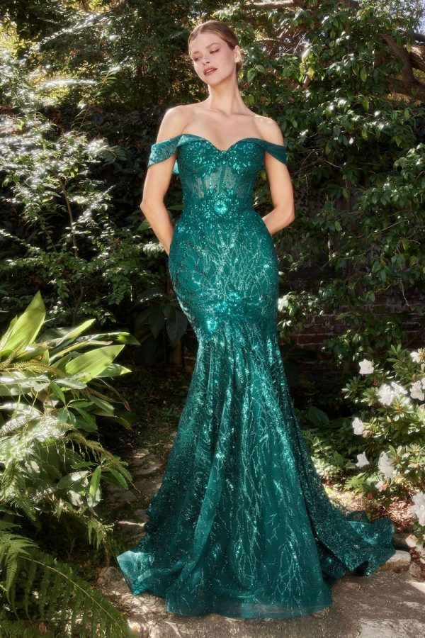 Off The Shoulder Sheer Sequin Strapless Bodice Mermaid Lace Fit Flare Long Evening & Gala Dress CDA1107 - Image 24