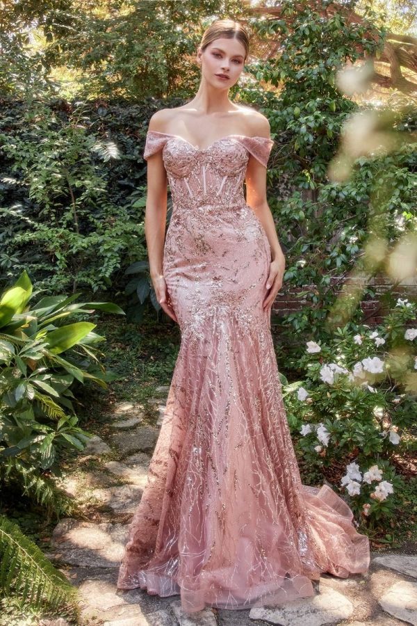Off The Shoulder Sheer Sequin Strapless Bodice Mermaid Lace Fit Flare Long Evening & Gala Dress CDA1107 - Image 2