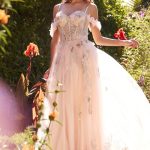 A-Line Off Shoulder 3D Floral Tulle Skirt Long Prom Dress CDA1330
