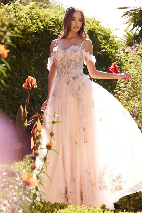 A-Line Off Shoulder 3D Floral Tulle Skirt Long Prom Dress CDA1330 - Image 11