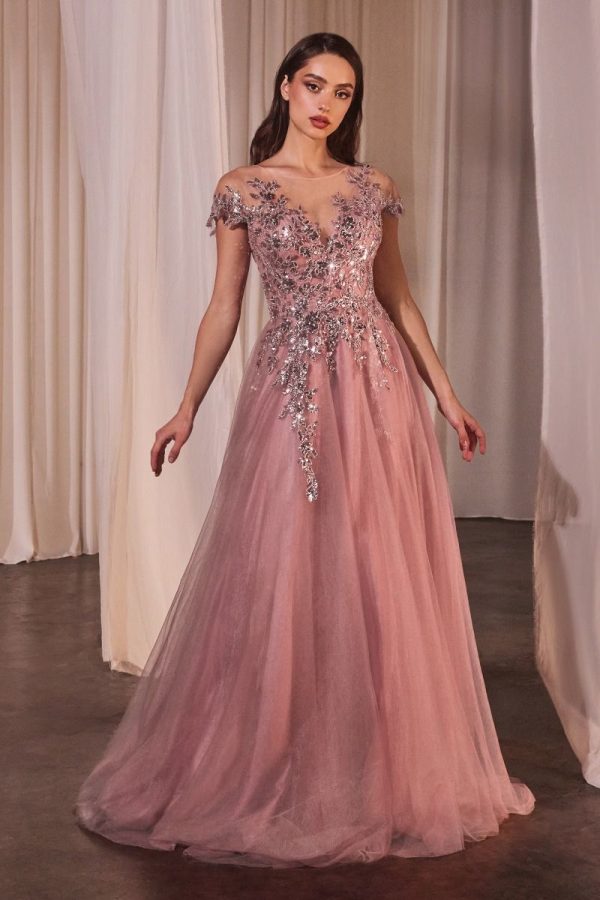 A-Line Cap Sleeves Embroidered Bodice Long Prom Dress CDA1350 - Image 5