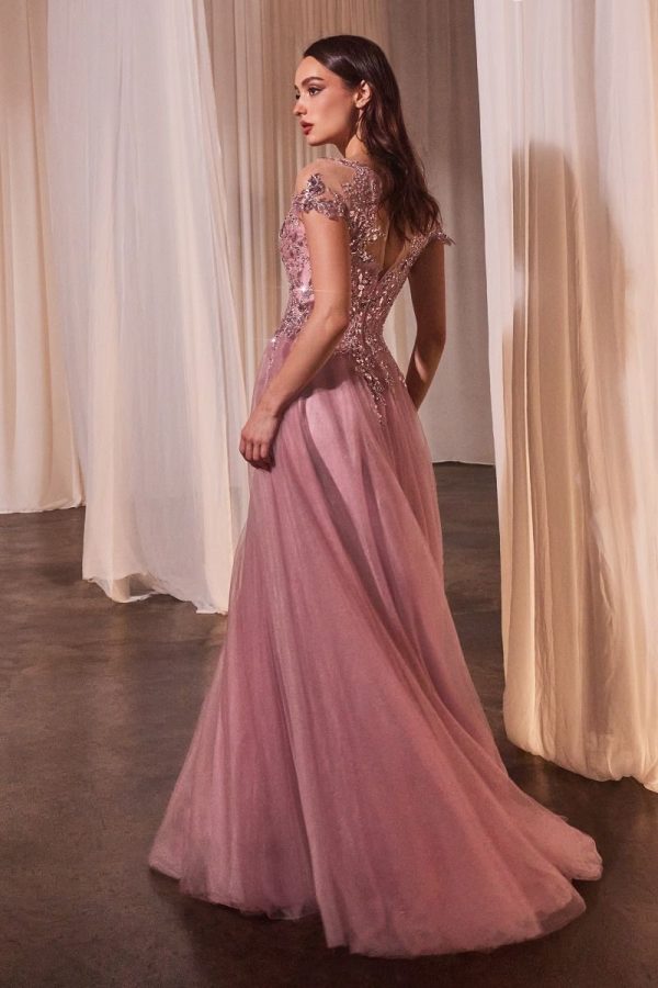 A-Line Cap Sleeves Embroidered Bodice Long Prom Dress CDA1350 - Image 2