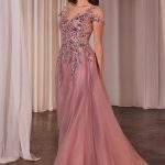 A-Line Cap Sleeves Embroidered Bodice Long Prom Dress CDA1350