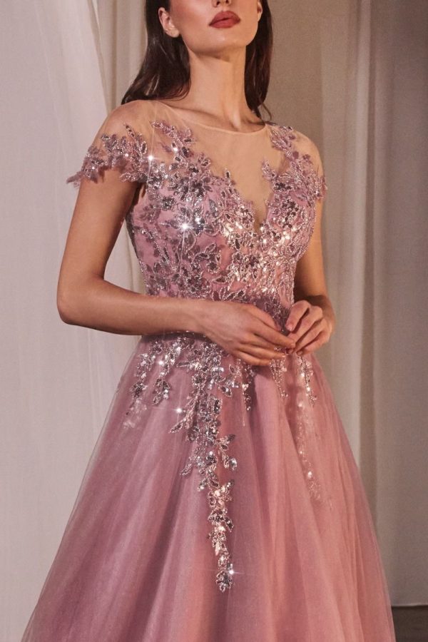A-Line Cap Sleeves Embroidered Bodice Long Prom Dress CDA1350 - Image 4