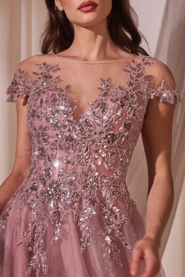 A-Line Cap Sleeves Embroidered Bodice Long Prom Dress CDA1350 - Image 3