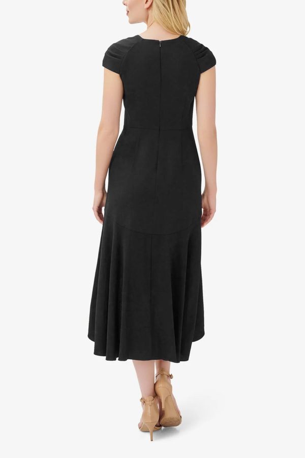 Adrianna Papell Bertha Neck Cap Sleeve Fit Flare Solid High Low Hem Crepe Dress - Image 2